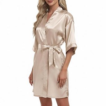 Women's Silky Satin Short Robe V-Neck With Pockets Bridal Party Sleepwear