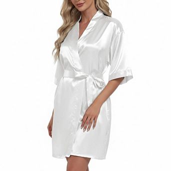 Women's Silky Satin Short Robe V-Neck With Pockets Bridal Party Sleepwear