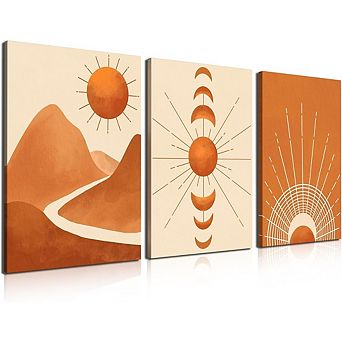 Boho Wall Art Set of 3 Mid Century Modern Geometric Canvas Prints Decor