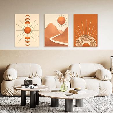 Boho Wall Art Set of 3 Mid Century Modern Geometric Canvas Prints Decor