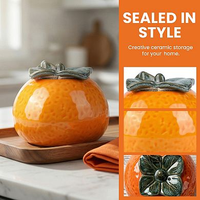 Ceramic Decorative Jar with Airtight Lid Halloween Canister 2.8"Lx2.8"Wx2.2"H