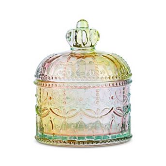 Crystal Glass Jewelry Jar with Lid, 8.5oz/250ml Crown Trinket Box for Rings