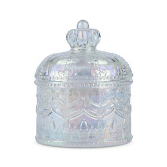 Crystal Glass Jewelry Jar with Lid, 8.5oz/250ml Crown Trinket Box for Rings