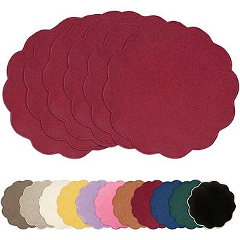 Faux Linen Round Placemats Set of 6, Heat-Resistant Non-Slip Stain-Proof Table Mats