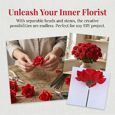 Artificial Roses Silk Rose Flower with Detachable Head Faux Small Rose Bouquets for DIY Crafts 5.9"H