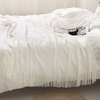 Knitted Throw Blanket Soft Cozy Decorative Fringe Tassel Sofa Bed Blanket