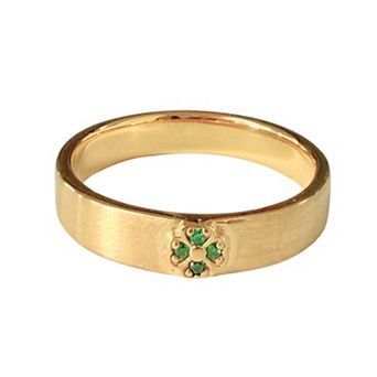 Belinda Jewelz 18k Gold Plated Vermeil Emerald Clover Matte Band Ring