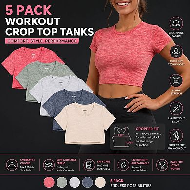 5-Pack Women T Shirts Crop Top Athletic Activewear Tees Dry fit