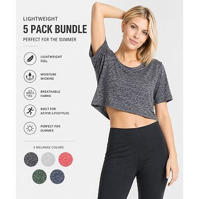 5-Pack Women T Shirts Crop Top Athletic Activewear Tees Dry fit