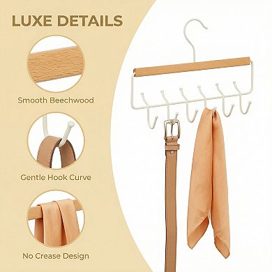 2 Pcs Bra Hangers Wood Cloth Hanger for Closet Organizer Space Saving Storage 6 Hooks