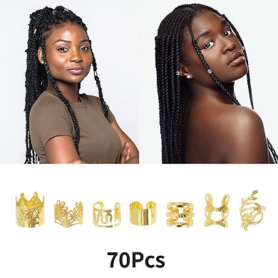 Flower Crown Hair Cuffs Dreadlock Gold Tone 70 Pcs
