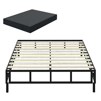 Boyd Sleep 2-in-1 Metal Foundation Bed Frame, Roll-Out Slats, Removable Legs, Headboard Brackets