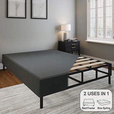 Boyd Sleep 2-in-1 Metal Foundation Bed Frame, Roll-Out Slats, Removable Legs, Headboard Brackets