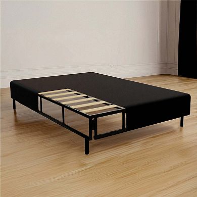 Boyd Sleep 2-in-1 Metal Foundation Bed Frame, Roll-Out Slats, Removable Legs, Headboard Brackets
