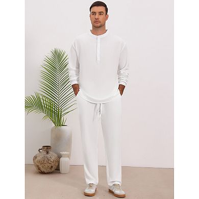 Men's Linen 2 Pieces Sets Long Sleeve Beach Shirt and Pants Casual Outfits