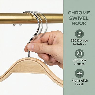 2 Pack Wood Non-Slip Hangers with Pinch Clips, Durable 360-degree Space Saving 15inch