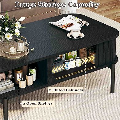 BOGASYL 39.4" Mid-Century Modern Coffee Table with Open Storage Shelf