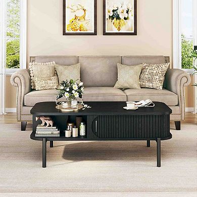 BOGASYL 39.4" Mid-Century Modern Coffee Table with Open Storage Shelf