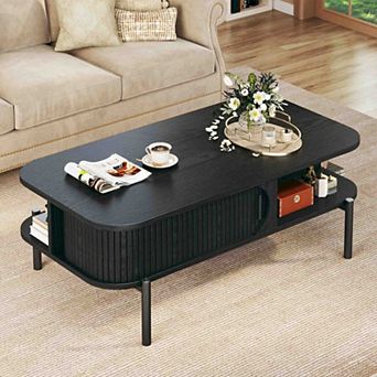 BOGASYL 39.4" Mid-Century Modern Coffee Table with Open Storage Shelf