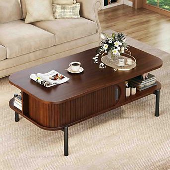 BOGASYL 39.4" Mid-Century Modern Coffee Table with Open Storage Shelf
