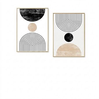 Mid Century Modern Wall Art Set of 2 Abstract Geometric Canvas Prints Decor