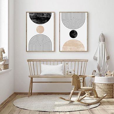 Mid Century Modern Wall Art Set of 2 Abstract Geometric Canvas Prints Decor