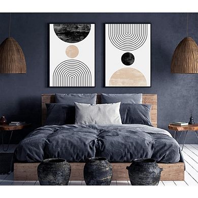 Mid Century Modern Wall Art Set of 2 Abstract Geometric Canvas Prints Decor