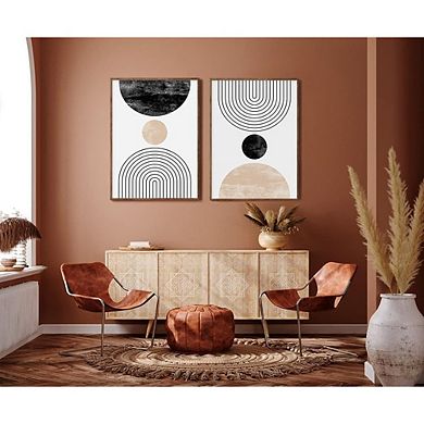 Mid Century Modern Wall Art Set of 2 Abstract Geometric Canvas Prints Decor