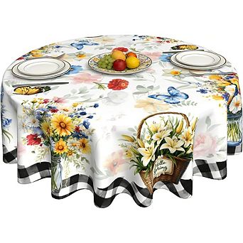 Floral Round Tablecloth Polyester Washable Durable Farmhouse Decor