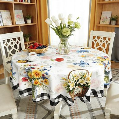 Floral Round Tablecloth Polyester Washable Durable Farmhouse Decor