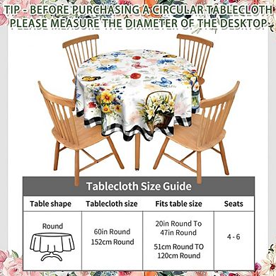 Floral Round Tablecloth Polyester Washable Durable Farmhouse Decor
