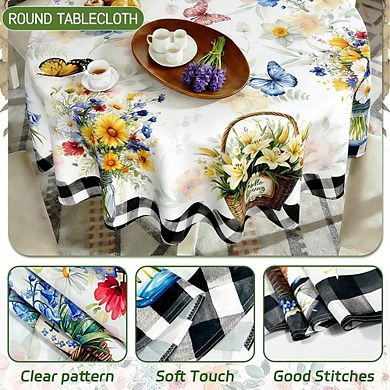 Floral Round Tablecloth Polyester Washable Durable Farmhouse Decor