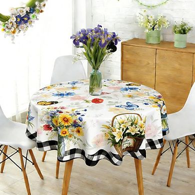Floral Round Tablecloth Polyester Washable Durable Farmhouse Decor