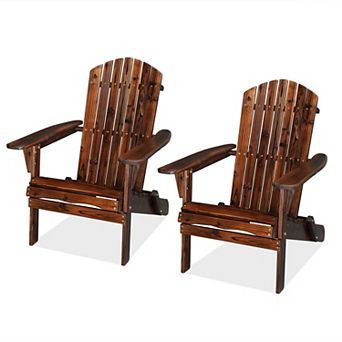 Set of 2 Folding Adirondack Chairs Wood Patio Deck Garden Seating