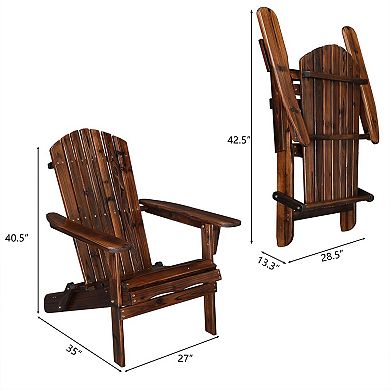 Set of 2 Folding Adirondack Chairs Wood Patio Deck Garden Seating