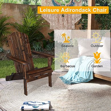 Set of 2 Folding Adirondack Chairs Wood Patio Deck Garden Seating