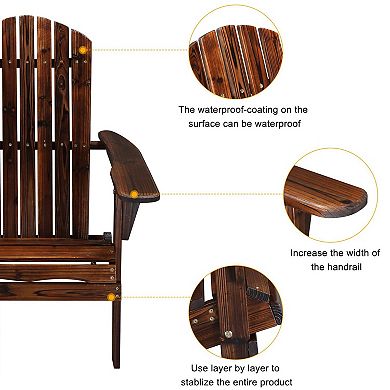 Set of 2 Folding Adirondack Chairs Wood Patio Deck Garden Seating