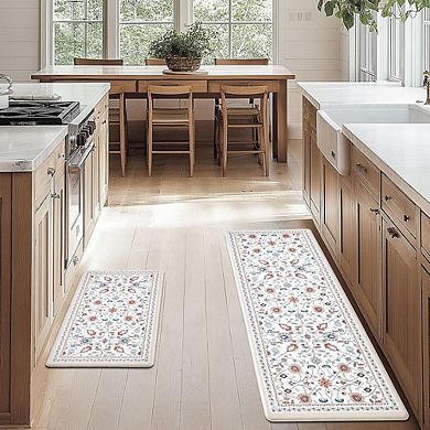 Anti Fatigue Kitchen Mat Set Waterproof Non Slip Cushioned Floral Floor Runner