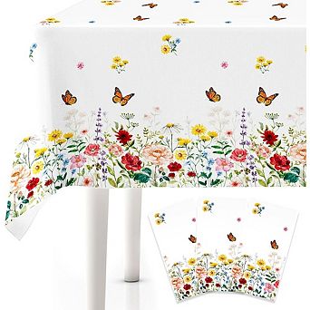 Spring Floral Tablecloths, disposable plastic covers, waterproof 3 pack
