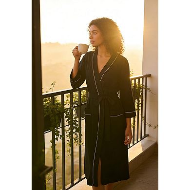 Womens Cotton Robe Soft Kimono Spa Knit Long Bathrobe Lightweight Loungewear Pockets Ties