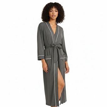 Womens Cotton Robe Soft Kimono Spa Knit Long Bathrobe Lightweight Loungewear Pockets Ties