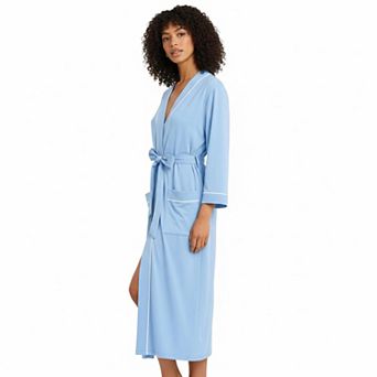 Womens Cotton Robe Soft Kimono Spa Knit Long Bathrobe Lightweight Loungewear Pockets Ties
