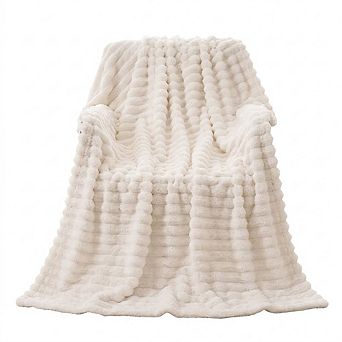 Off White 3D Jacquard Throw Blanket, Soft Fluffy Lightweight Cozy Sofa Bed Blanket