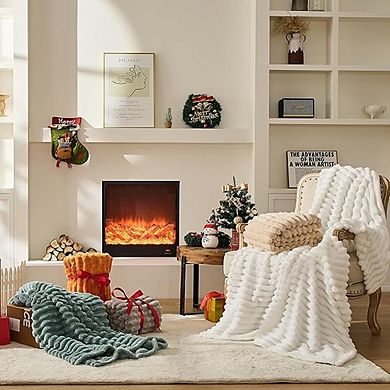 Off White 3D Jacquard Throw Blanket, Soft Fluffy Lightweight Cozy Sofa Bed Blanket