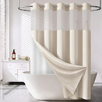 Ringless Linen Textured Shower Curtain with Snap-in Liner, Waterproof