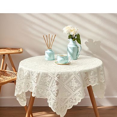 Floral Design Table Cloth for Weddings Birthday Party Anniversaries Beige 1Pc 55.12"x31.5"