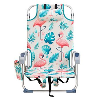 Adjustable Beach Chair with Foldable Backrest Cup Holder and Storage Pouch