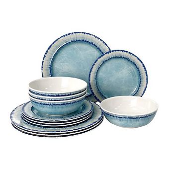 MOEPLSY12 pc Light Blue Melamine Dinnerware Set, Lightweight & Dishwasher Safe