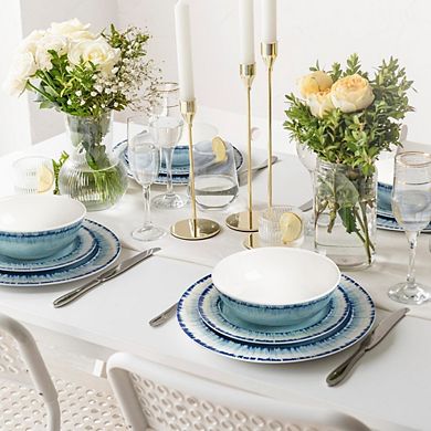 MOEPLSY12-Piece Light Blue Melamine Dinnerware Set, Lightweight & Dishwasher Safe