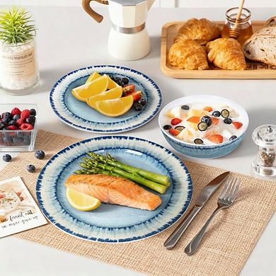 MOEPLSY12-Piece Light Blue Melamine Dinnerware Set, Lightweight & Dishwasher Safe